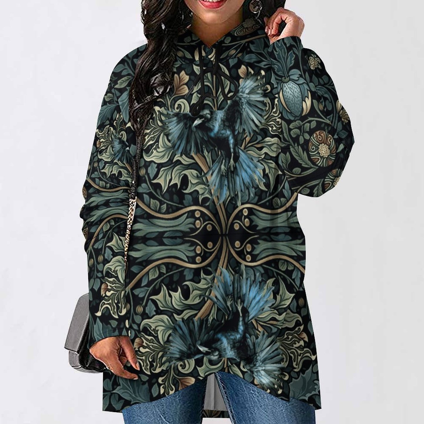 230gsm Poncho-style Long Sleeve Women Hoodie with Irregular Hem DS001 (All-Over Printing)