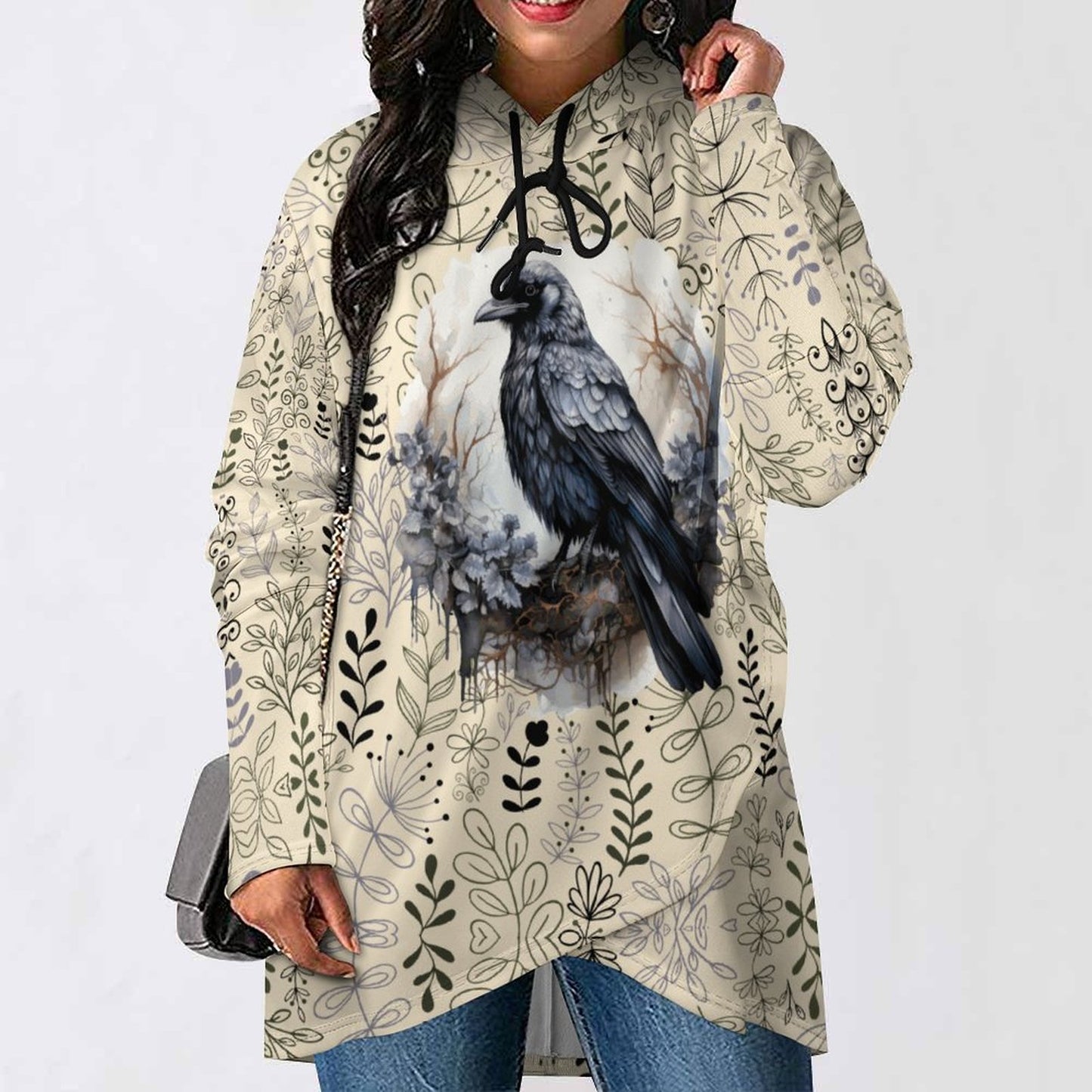 230gsm Poncho-style Long Sleeve Women Hoodie with Irregular Hem DS001 (All-Over Printing)
