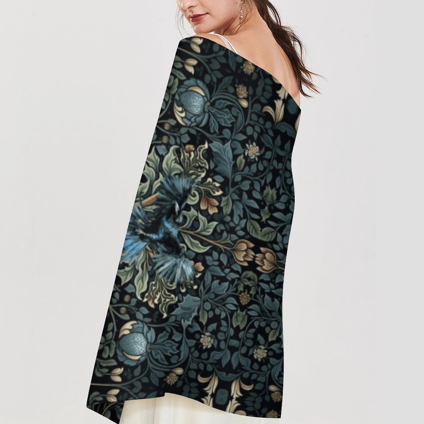 William Morris Inspired Crow Cashmere-like Tassel Scarf (All-Over Printing)