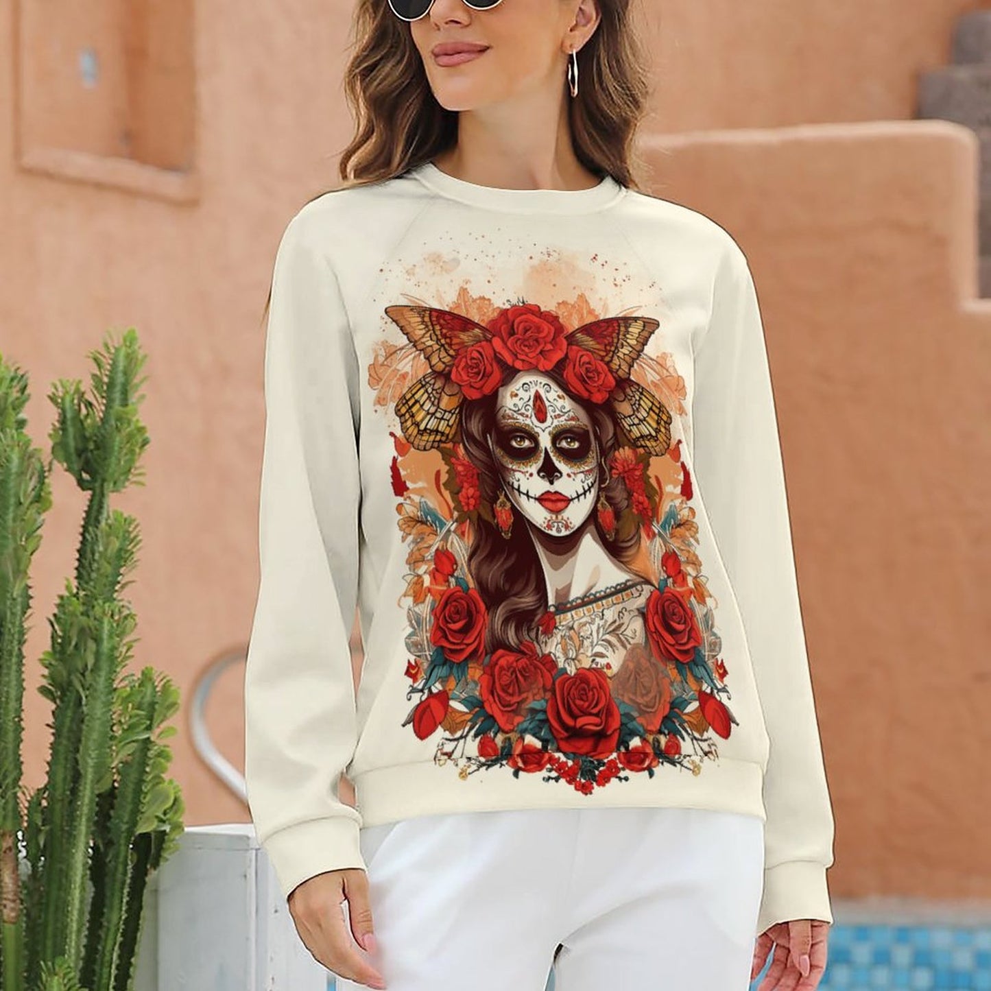 Day of Dead Fall 280gsm Custom Sweatshirt Designs Raglan Style RHDEC2 (All-Over Printing)
