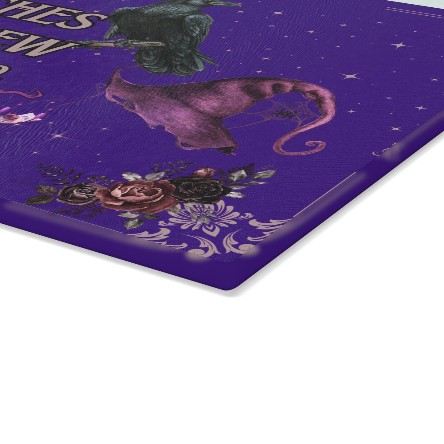 Witches Brew Cauldron Raven Glass Cutting Board | Witchy Kitchen Decor