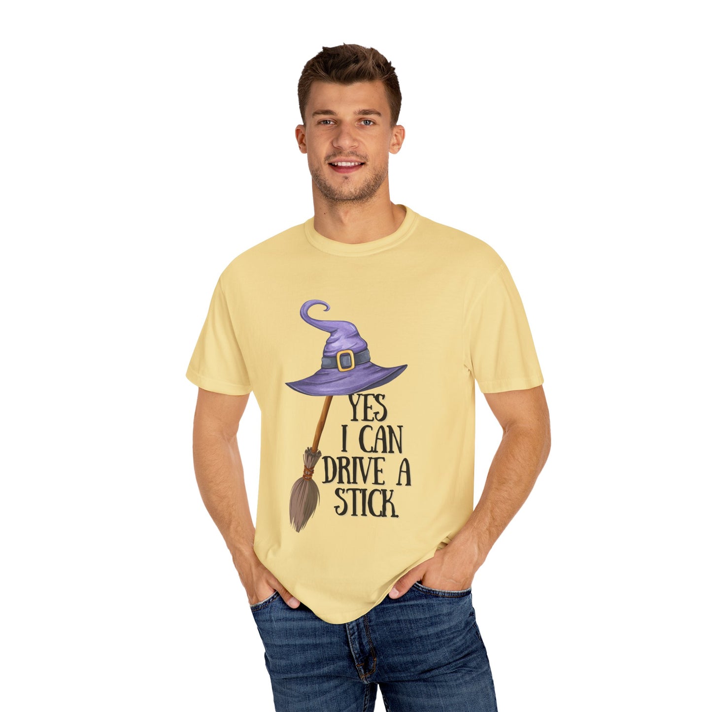 Whimsical Halloween T-Shirt | Yes I Can Drive A Stick | Fun Gift for Halloween, Unisex Tee, Fall Celebrations, Costume Party, Witchy Vibes