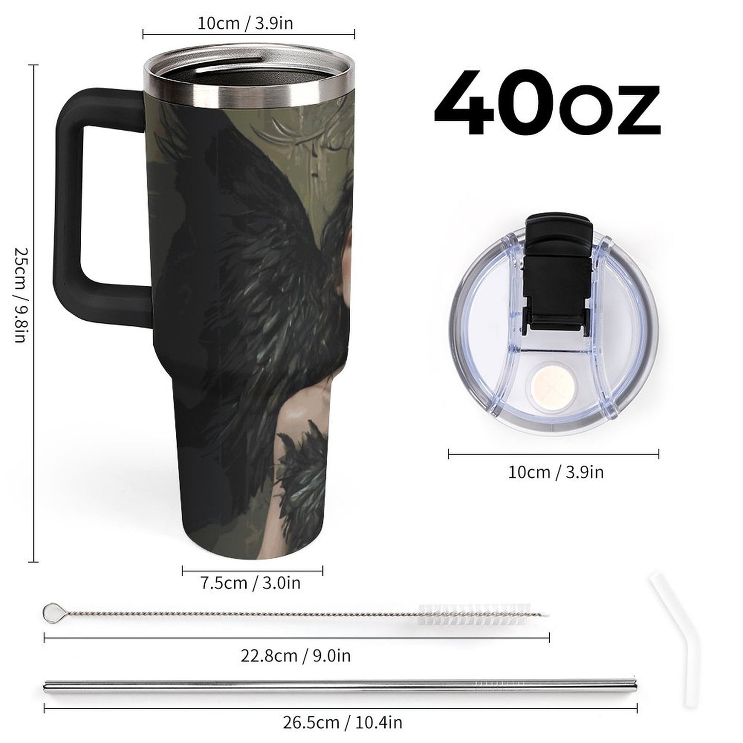 Lilith Dark Goddess 40oz Insulated Tumbler with Handle and Straw