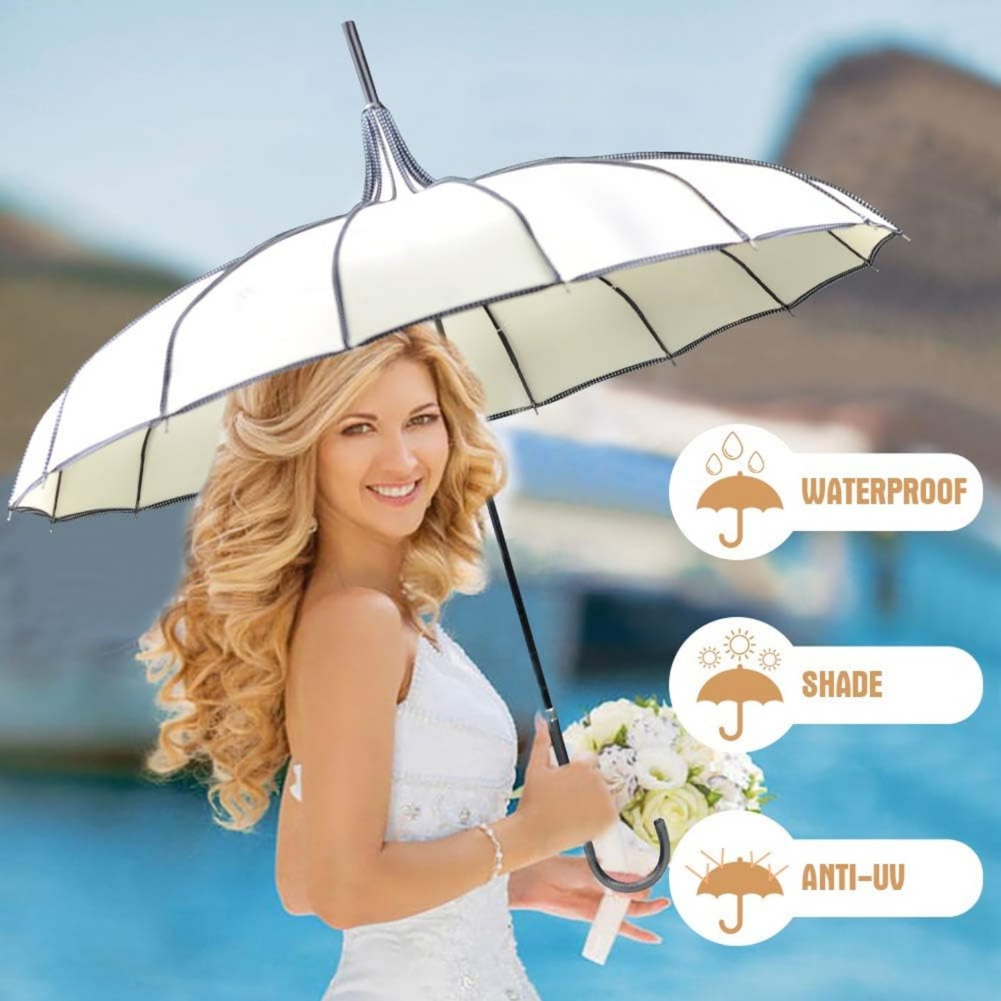 Pagoda Peak Old-fashionable Ingenuity Umbrella Parasol (Ivory)