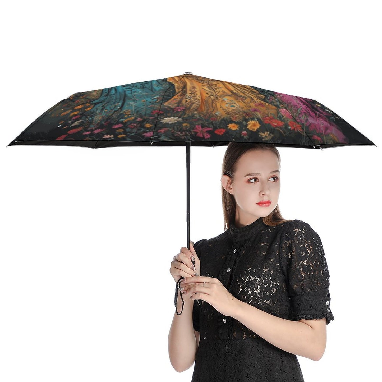 Boho Witches Auto Umbrella with Printed Pattern Outside, Witch Umbrella