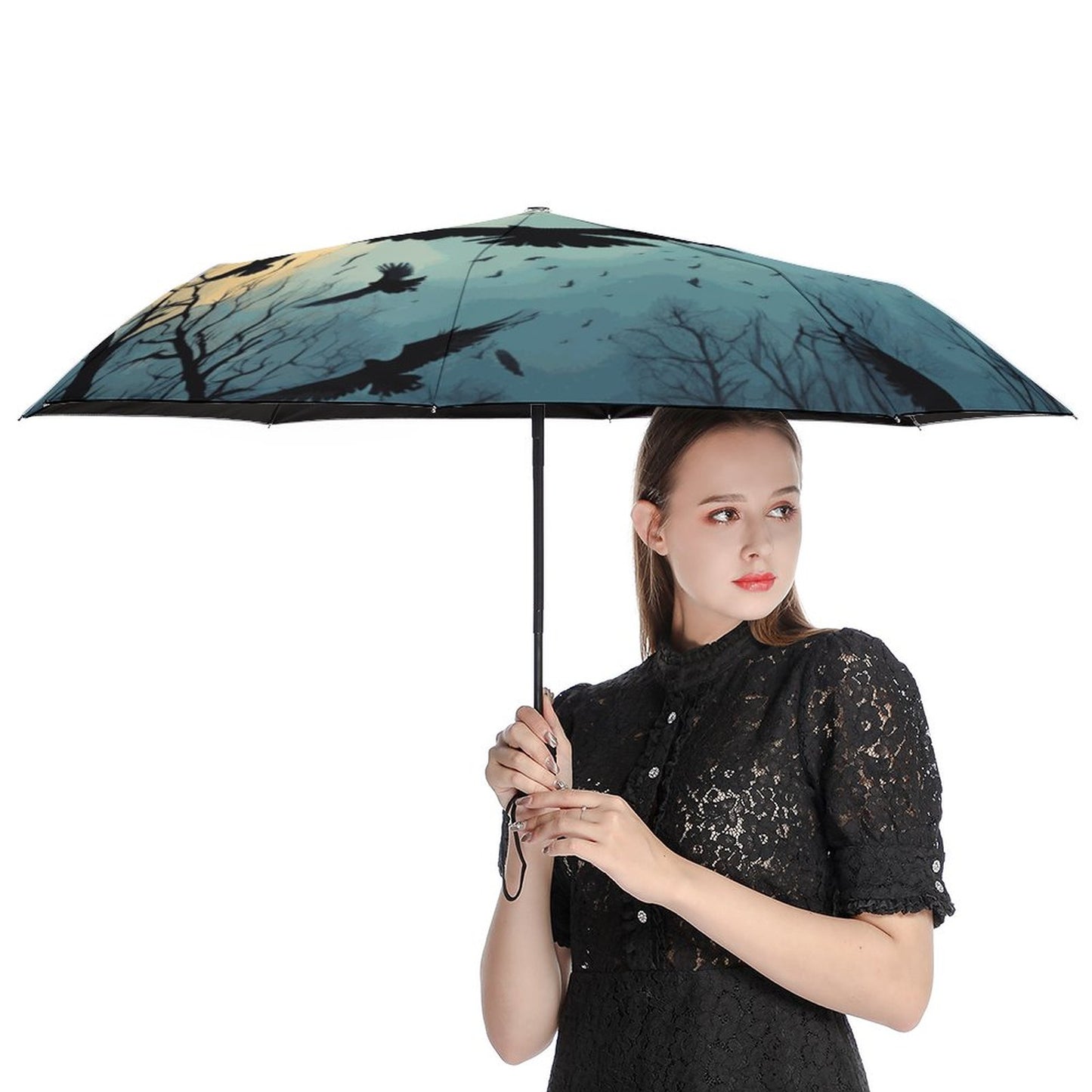Full Moon Crow Auto Umbrella with Printed Pattern Outside ZYS03-8K