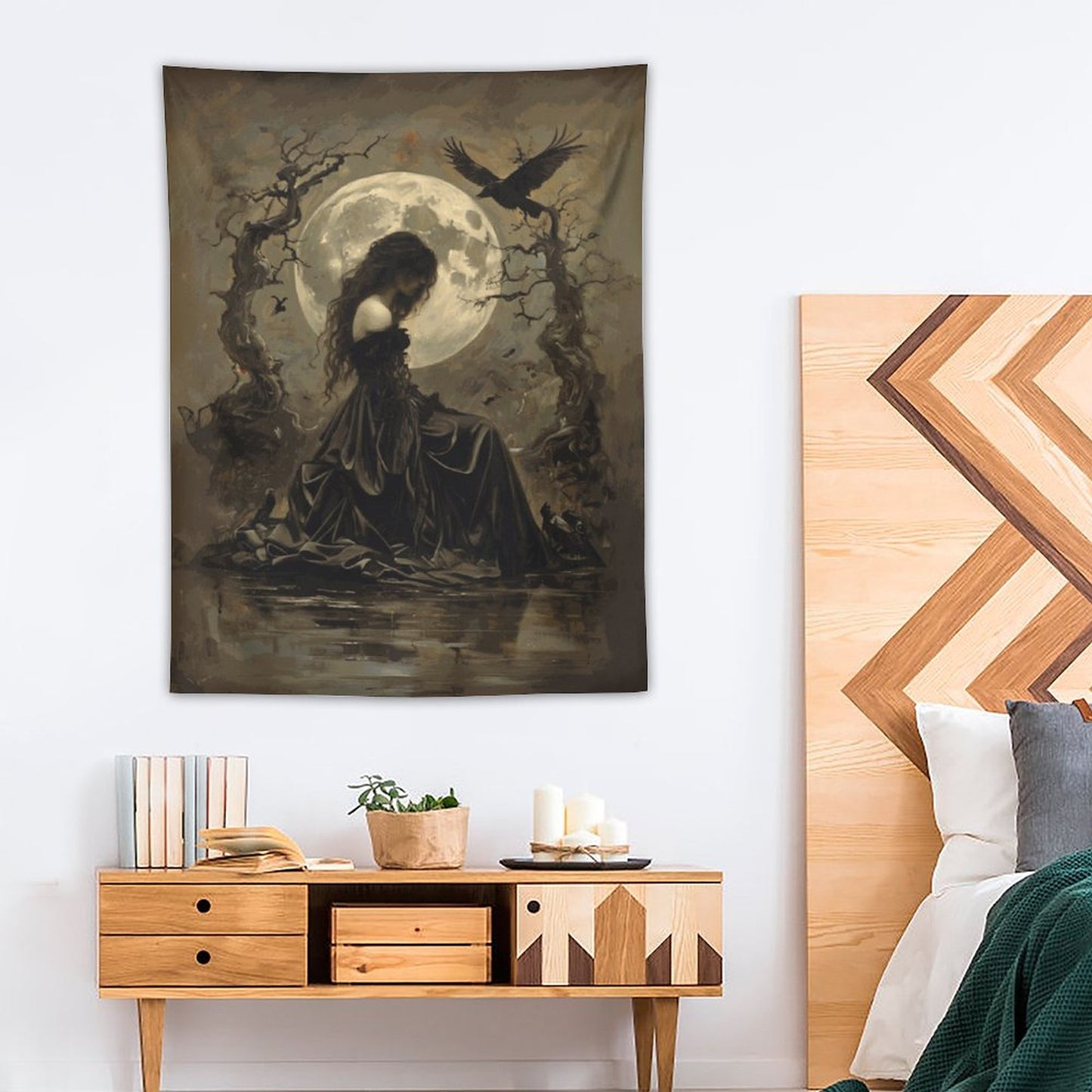 Morrigan Wall Art with Vertical Tapestry