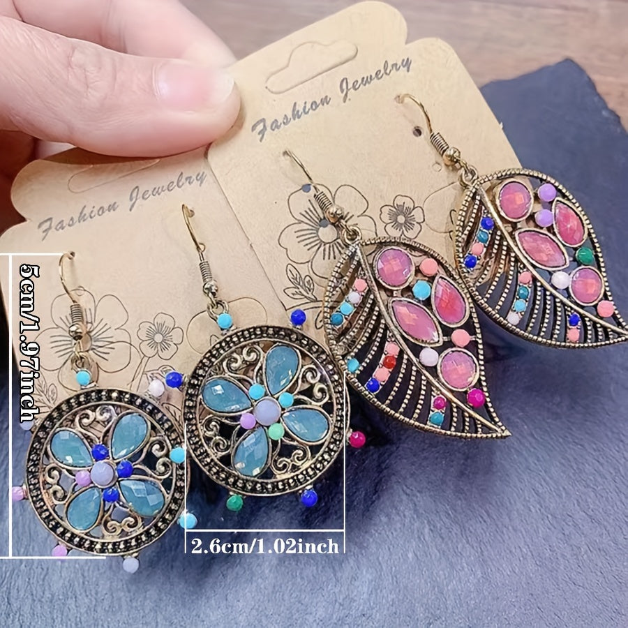 20 Pairs/Pack Vintage Gemstone Inlaid Alloy Boho Earrings