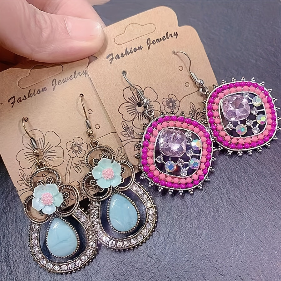 20 Pairs/Pack Vintage Gemstone Inlaid Alloy Boho Earrings