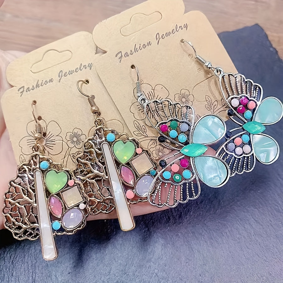 20 Pairs/Pack Vintage Gemstone Inlaid Alloy Boho Earrings
