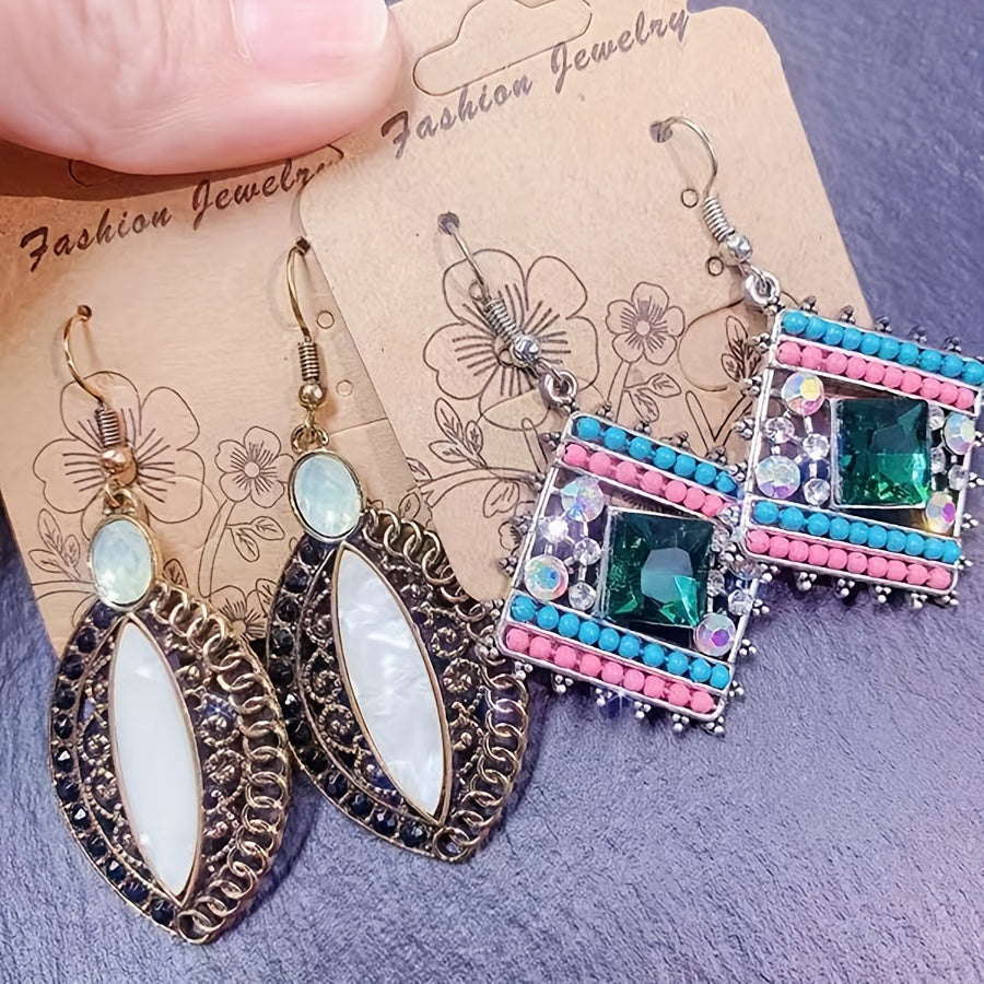 20 Pairs/Pack Vintage Gemstone Inlaid Alloy Boho Earrings