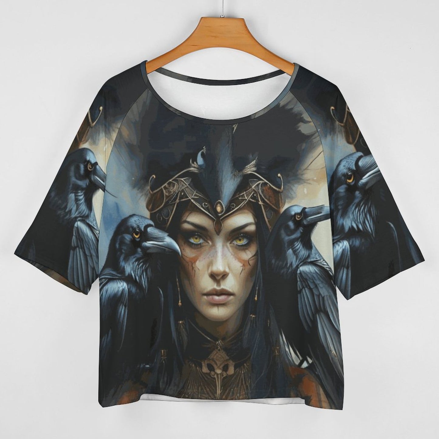 Celtic Goddess Morrigan 180gsm Women’s Off the Shoulder Half-Sleeve T-shirt BAT (All-Over Printing)