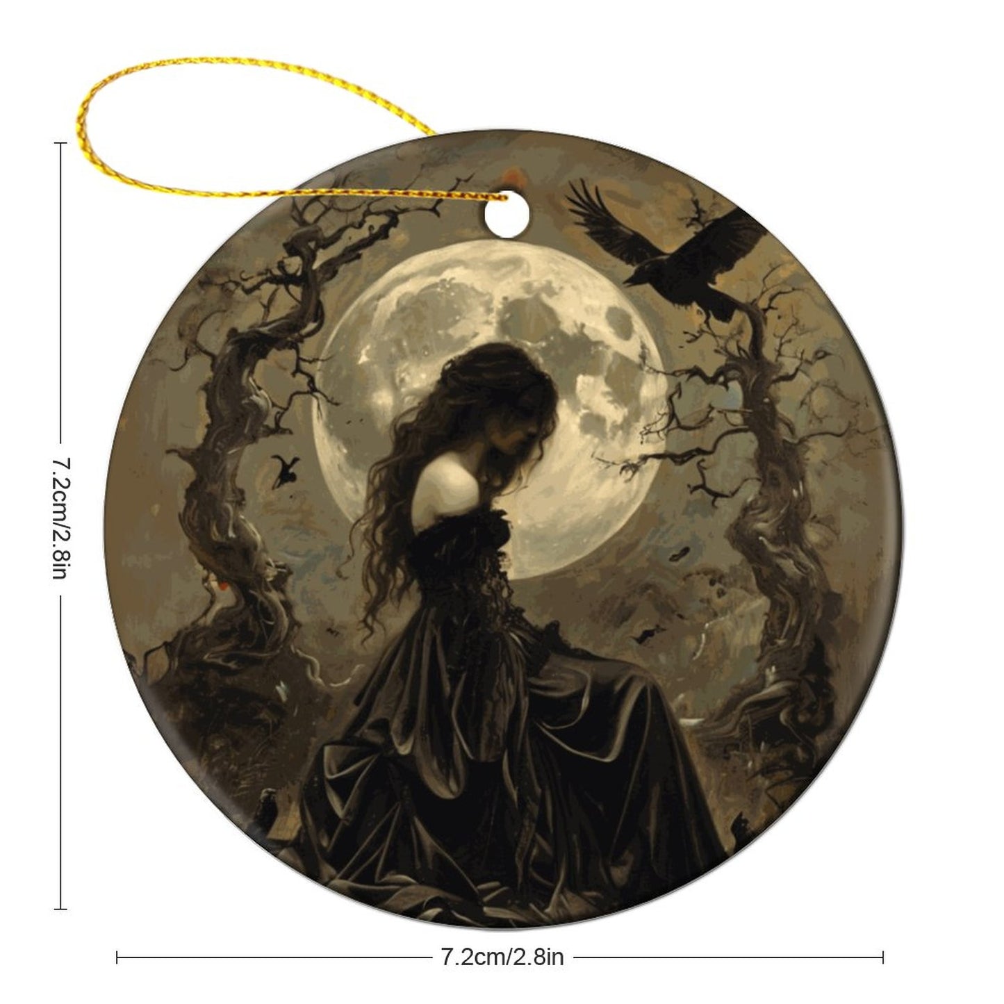 Morrigan Irish Goddess Round Christmas Ceramic Ornament (Glossy Surface)