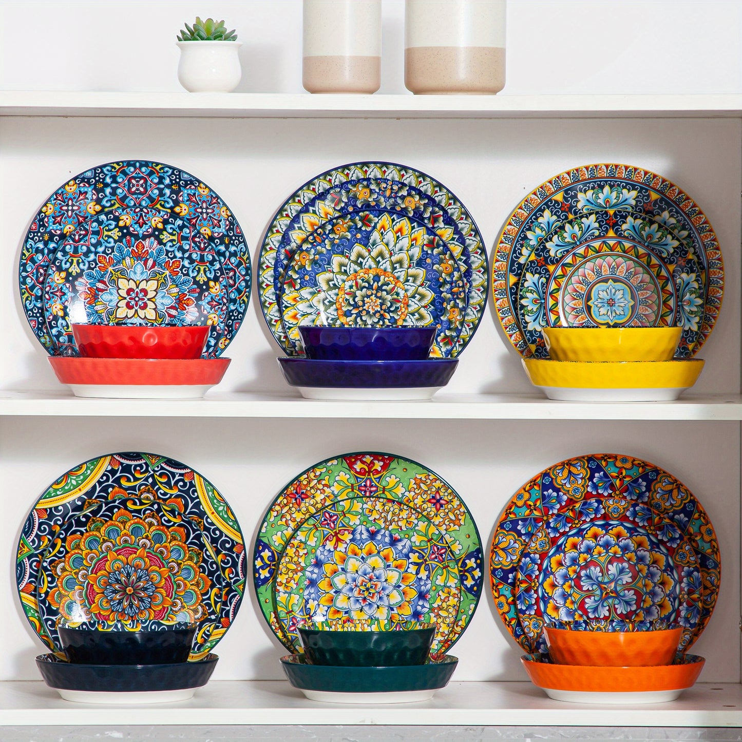 24 Pieces Bohemian Style Porcelain Dinnerware Sets, Dishes Set for 6