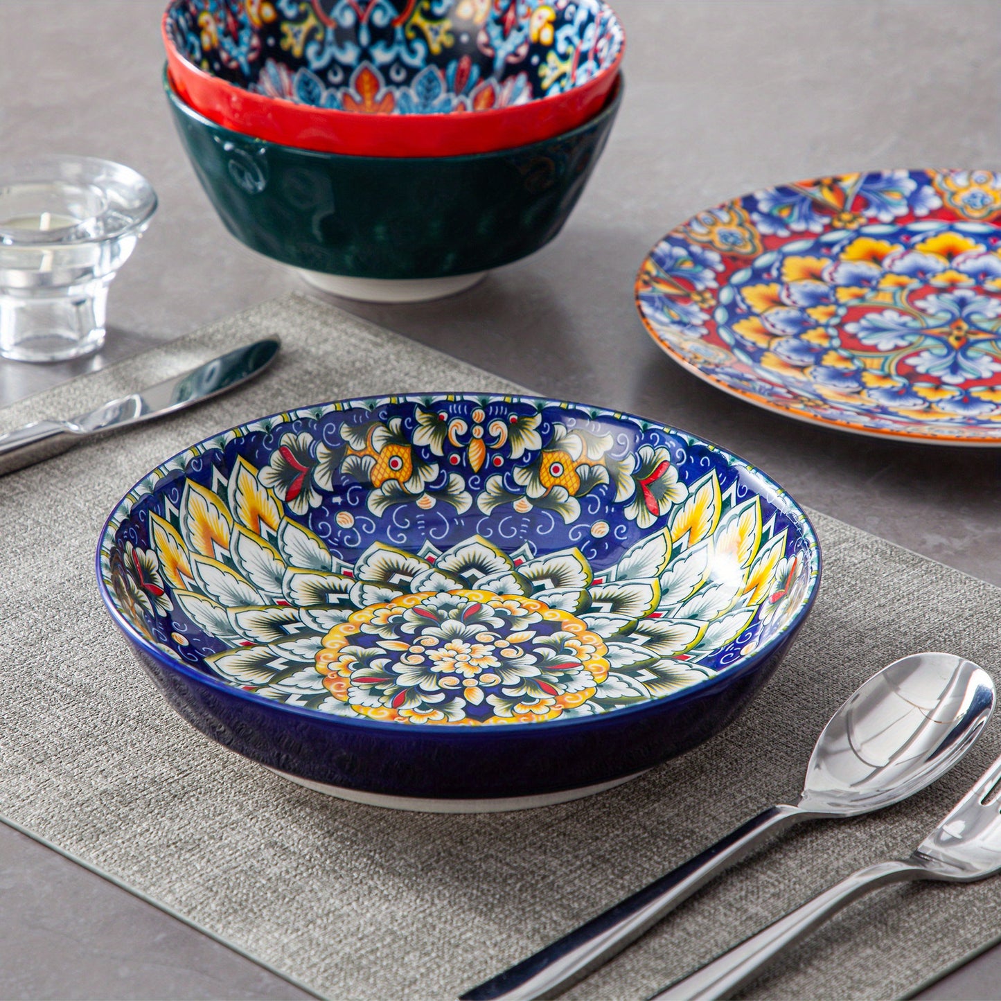 24 Pieces Bohemian Style Porcelain Dinnerware Sets, Dishes Set for 6