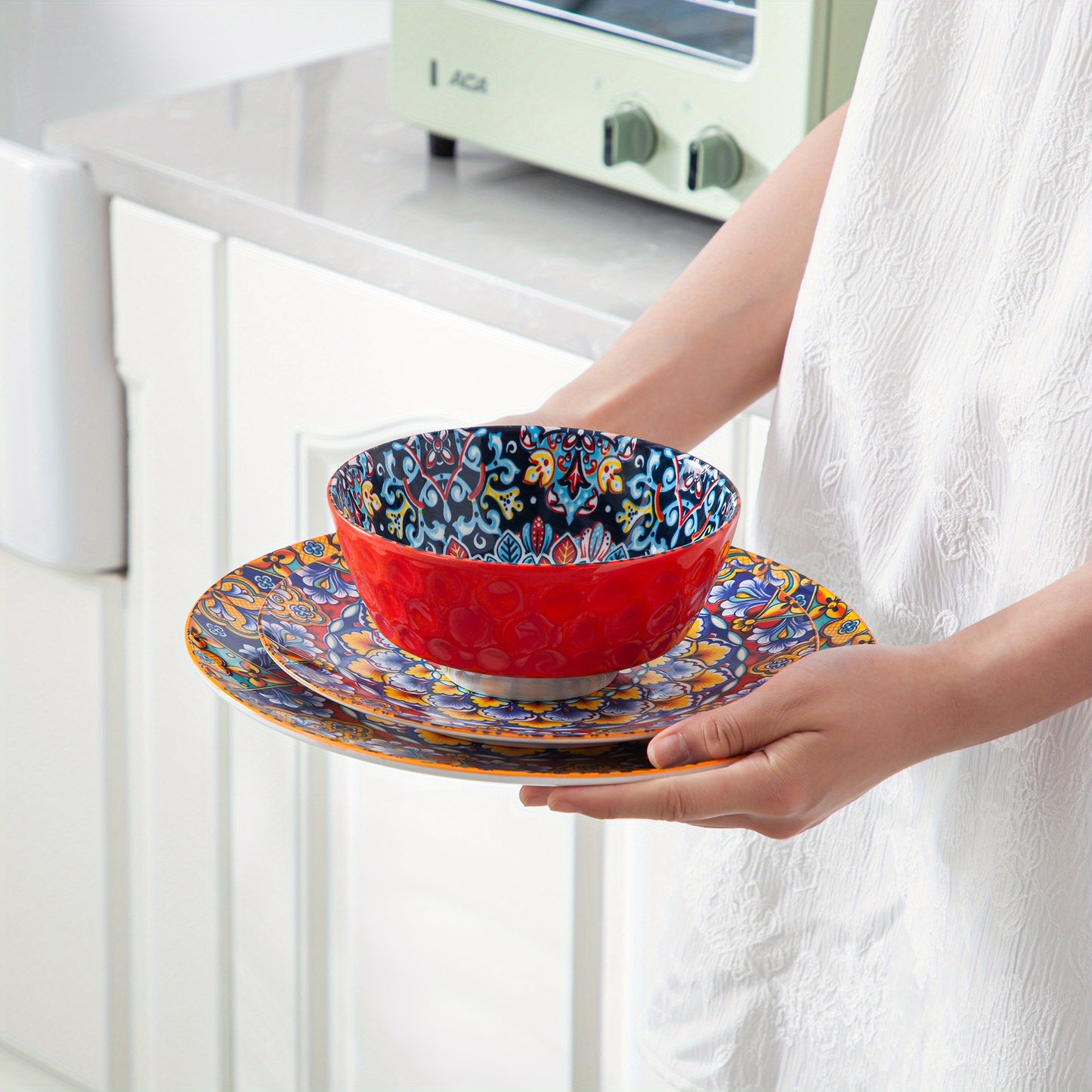 24 Pieces Bohemian Style Porcelain Dinnerware Sets, Dishes Set for 6
