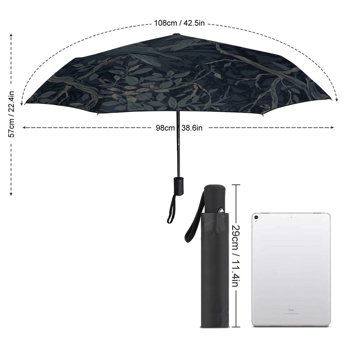 William Morris Inspired Crow Auto Umbrella with Printed Pattern Outside ZYS03-8K