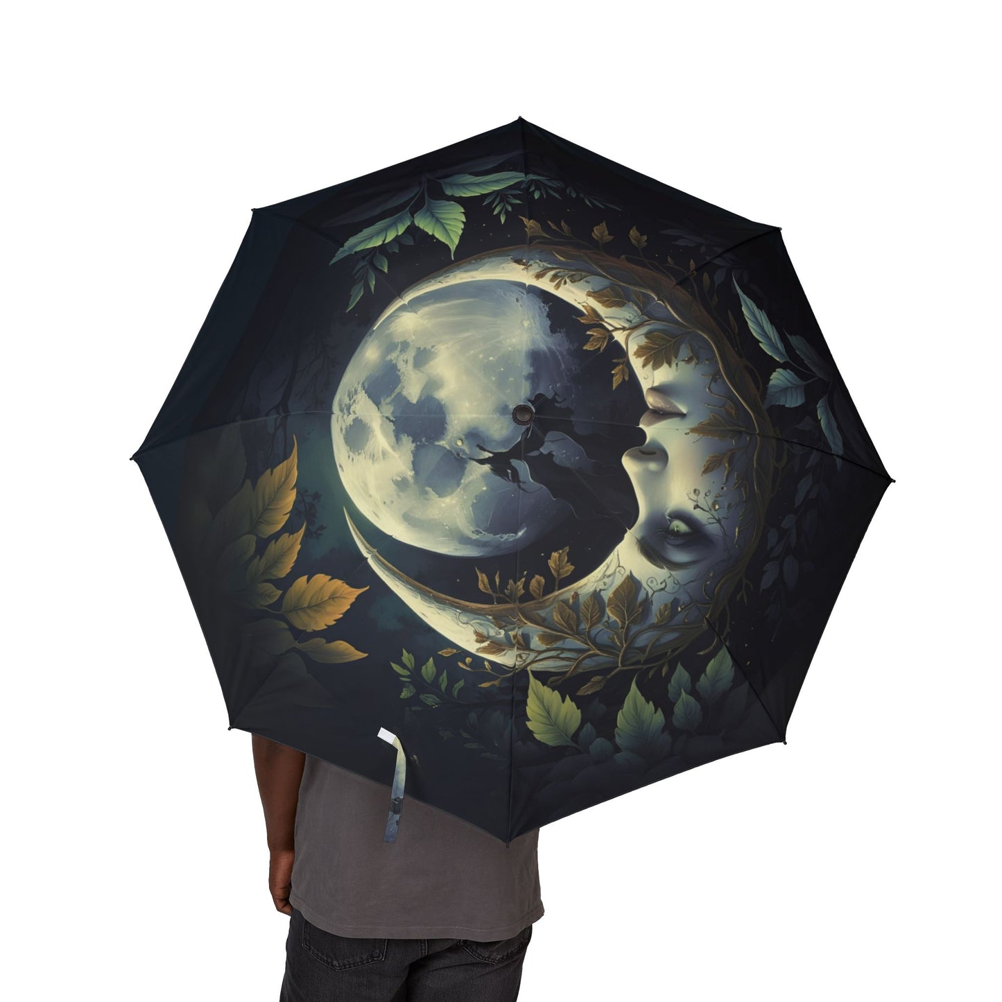 Woman on Moon Umbrella, Gothic Night Umbrella, Magic Moonlight Parasol