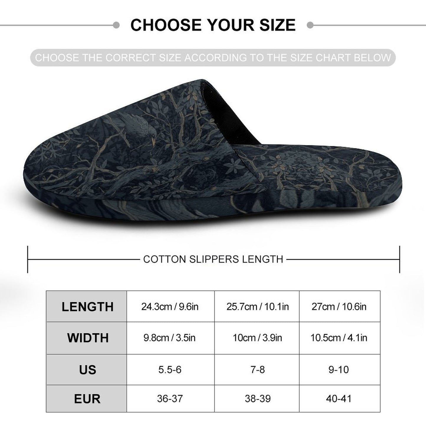 William Morris Inspired Crows Flannel Ladies Cotton Slippers
