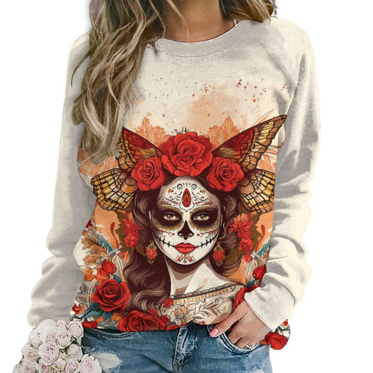 Day of Dead Fall 280gsm Custom Sweatshirt Designs Raglan Style RHDEC2 (All-Over Printing)