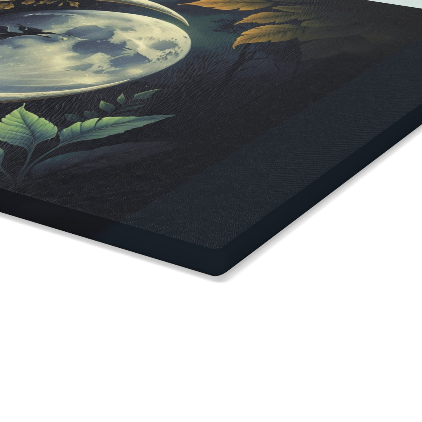 Moonface Crescent Moon Art Glass Cutting Board | Celestial Moonlight Kitchen Decor