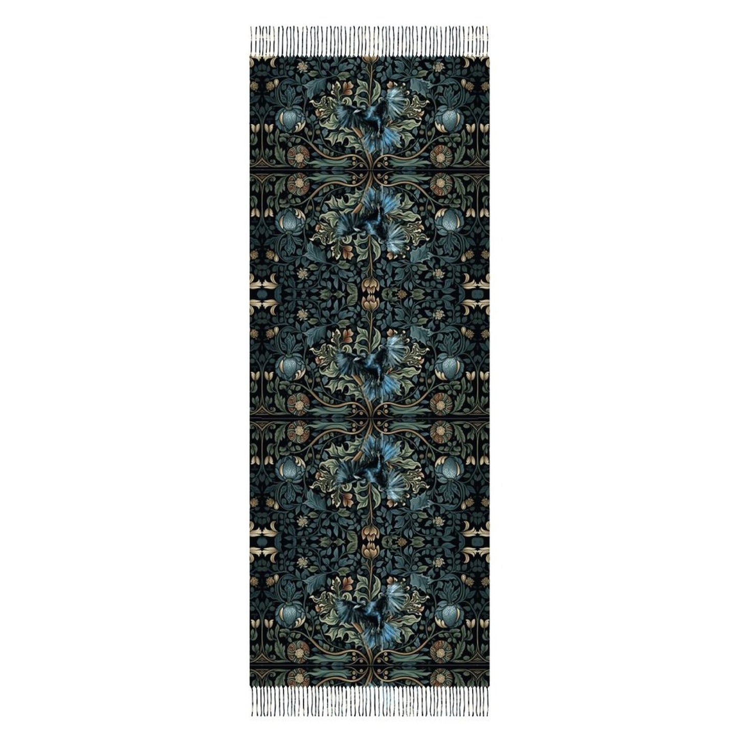 William Morris Inspired Crow Cashmere-like Tassel Scarf (All-Over Printing)