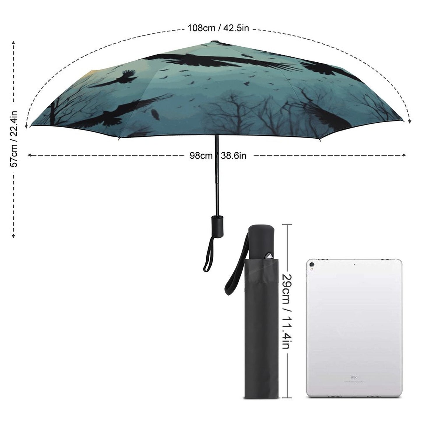 Full Moon Crow Auto Umbrella with Printed Pattern Outside ZYS03-8K