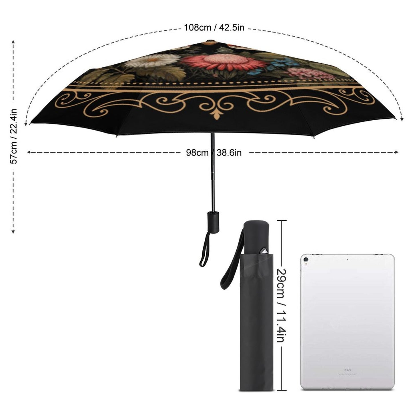Cottagecore Lunamoth Auto Umbrella with Printed Pattern Outside ZYS03-8K