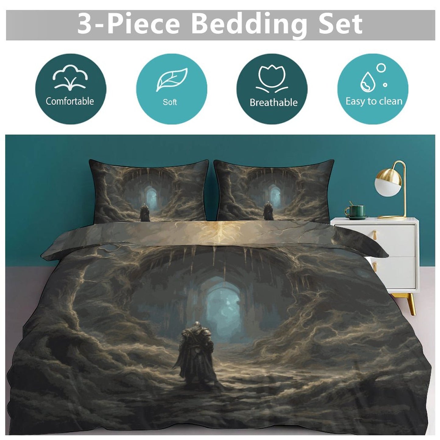 Elden Ring Warrior 3-Piece Bedding Set- Queen, gaming gift, goblincore decor