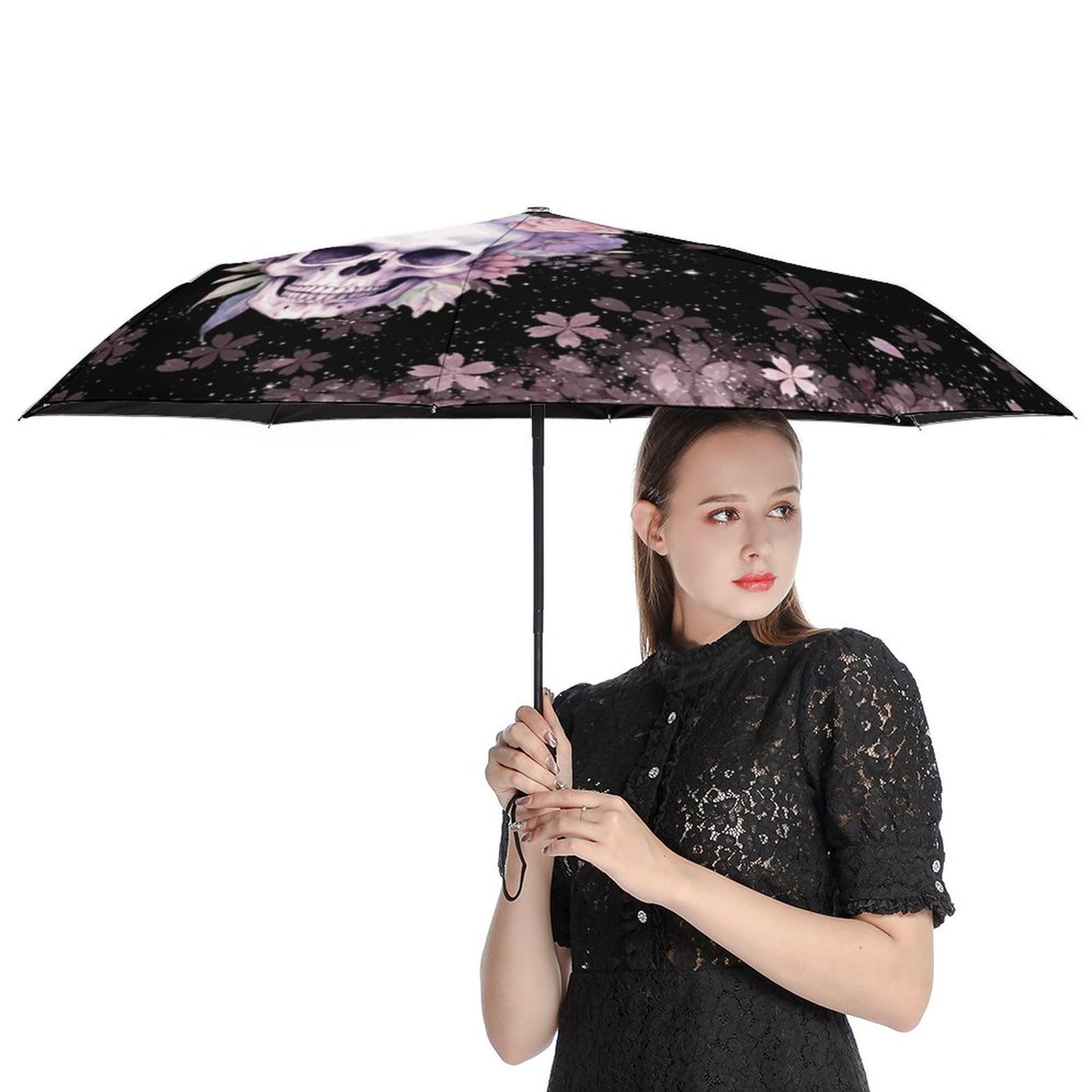 Floral Skull Auto Umbrella with Printed Pattern Outside ZYS03-8K