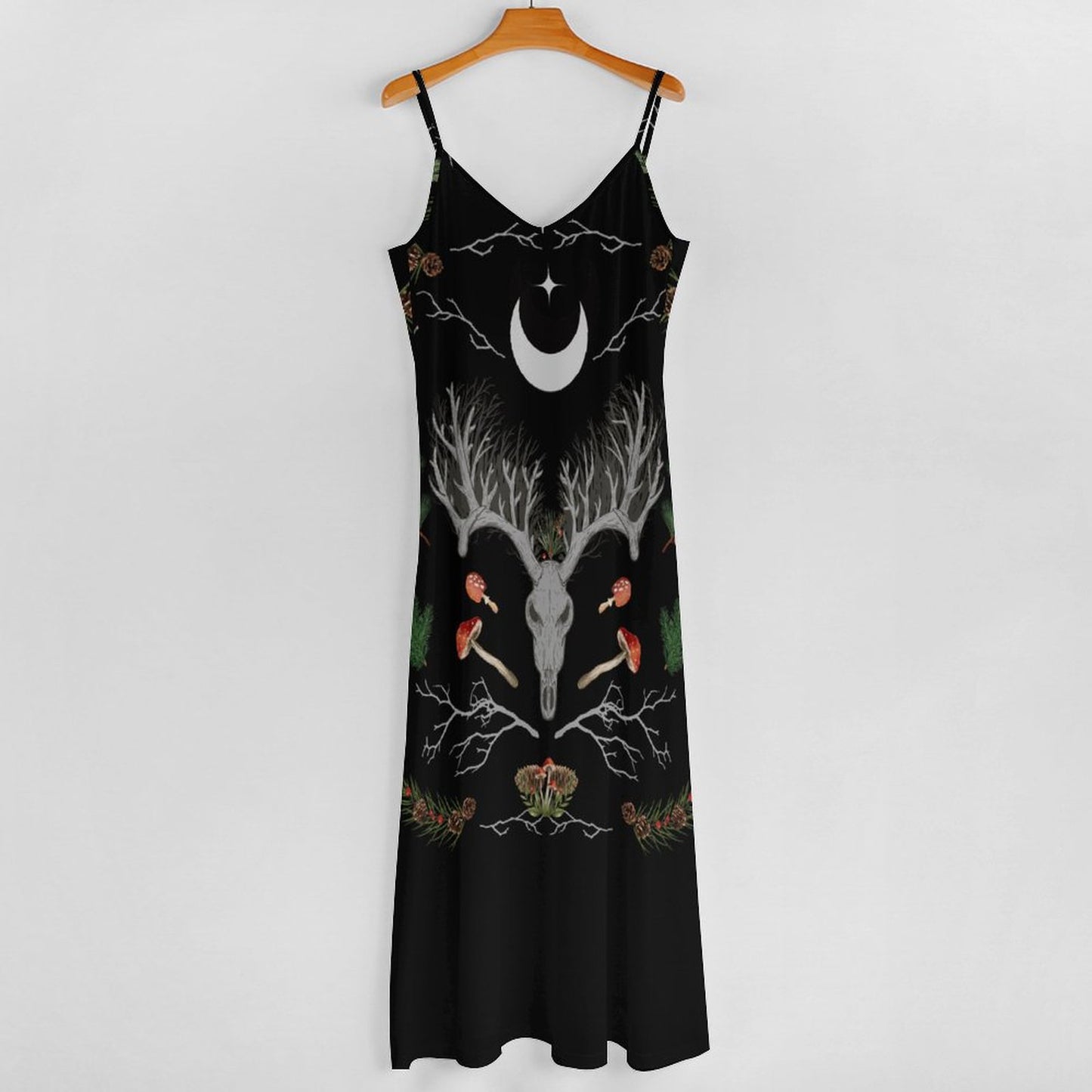Yuletide Holiday Ankle-length Slip Dress, Pagan Dress, Goth X-Mas Dress, Dark Academia Dress