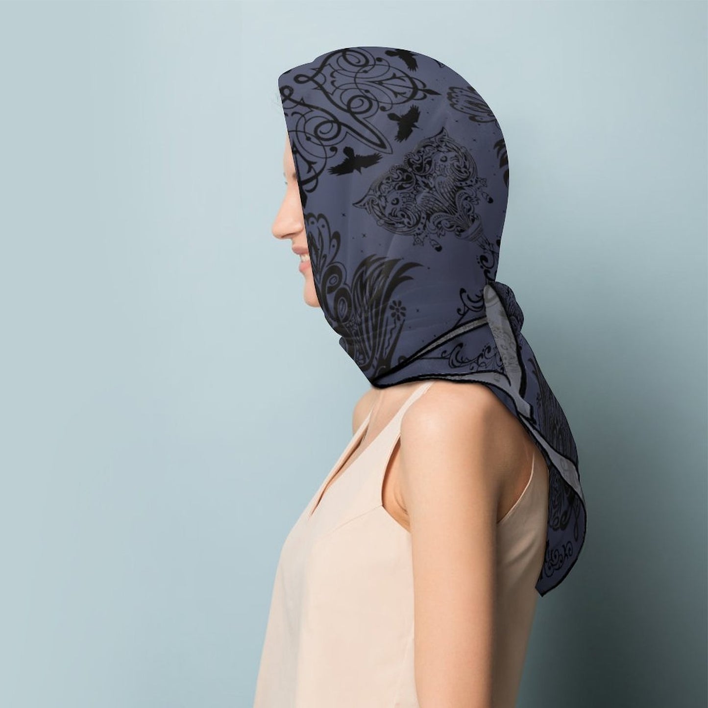 Gothic Crows in Crown Blue, New Fall 25 Colors Women's Scarf, Goth soft crow sarf