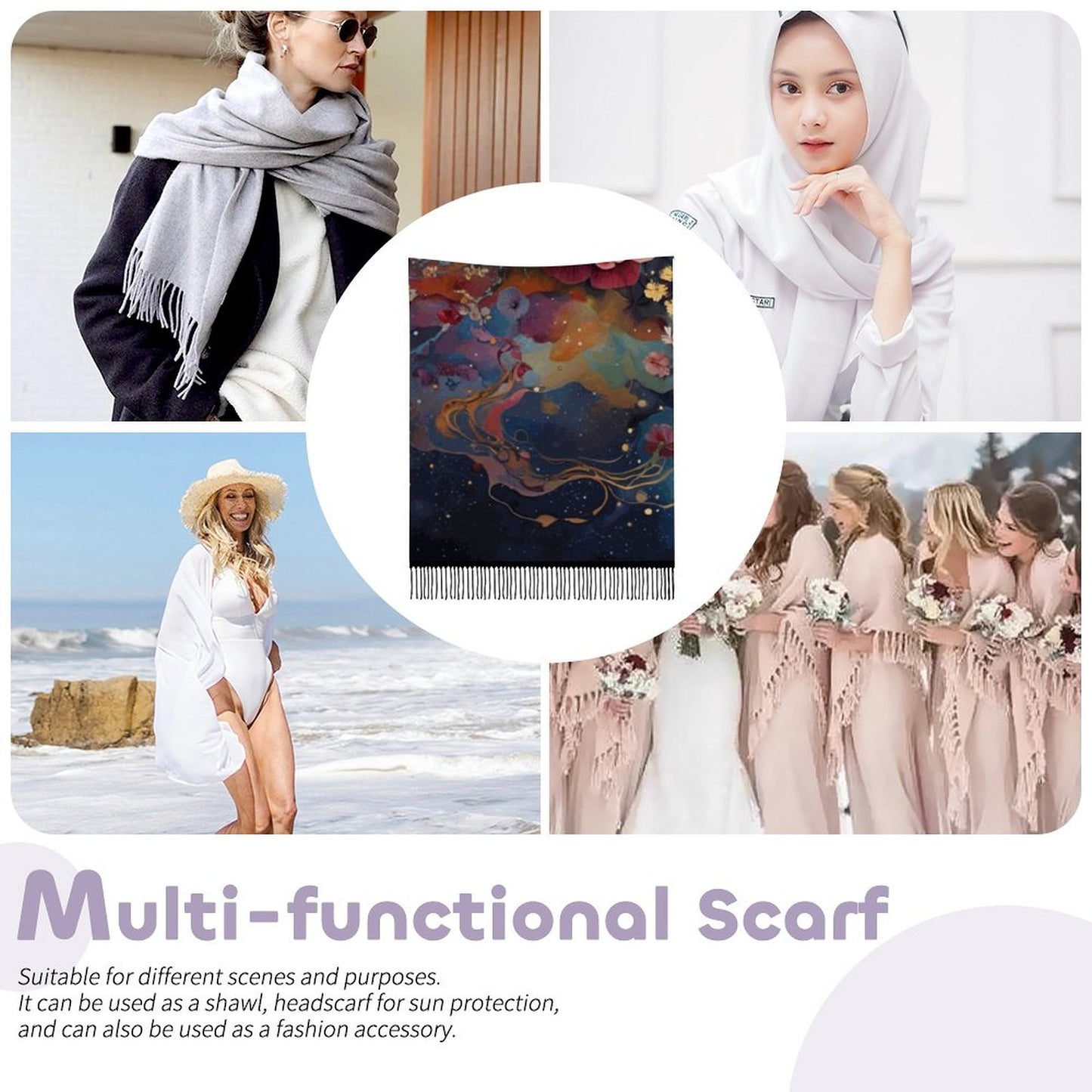 Cashmere-like Tassel Scarf (All-Over Printing)