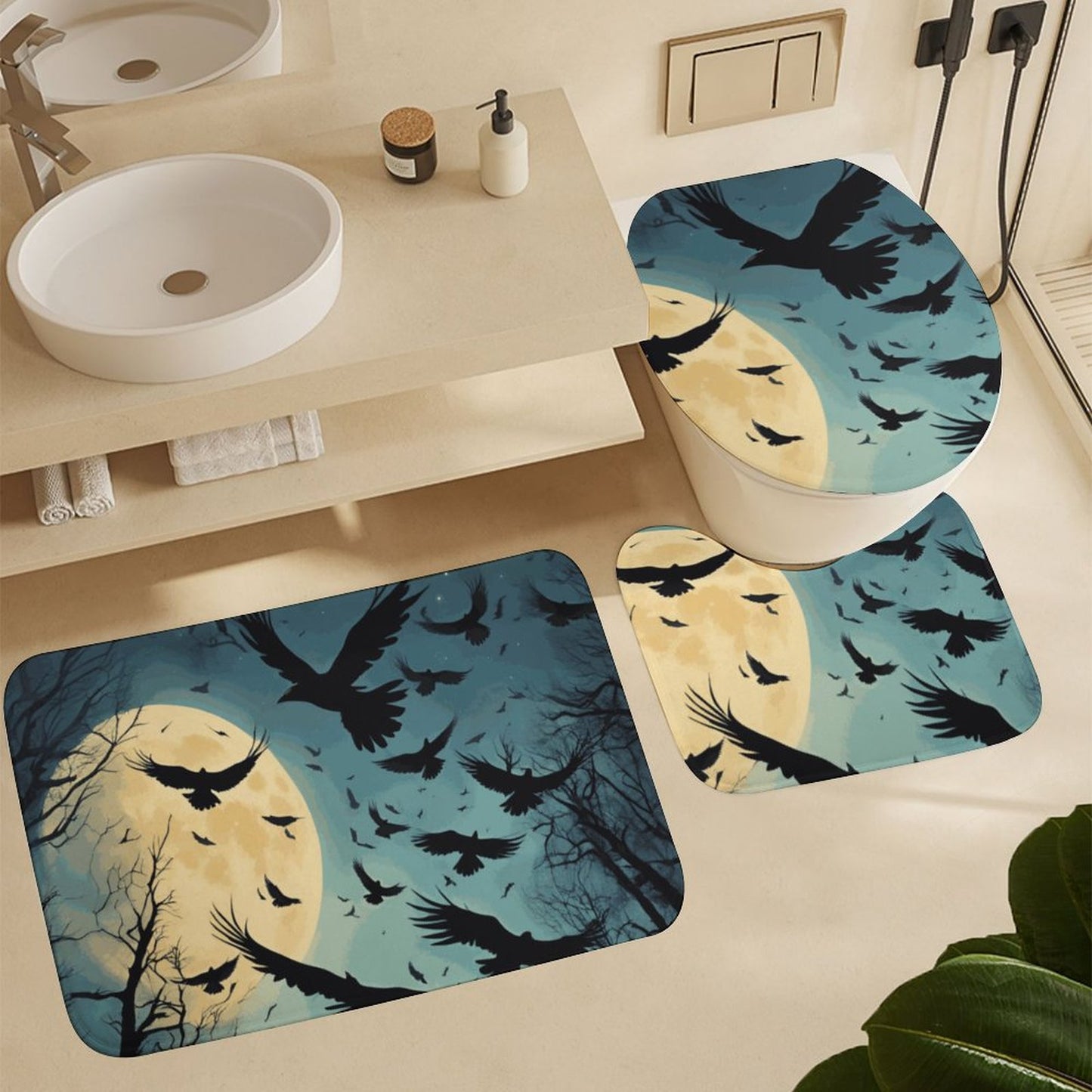 Shower Curtain Set with 3 Rugs