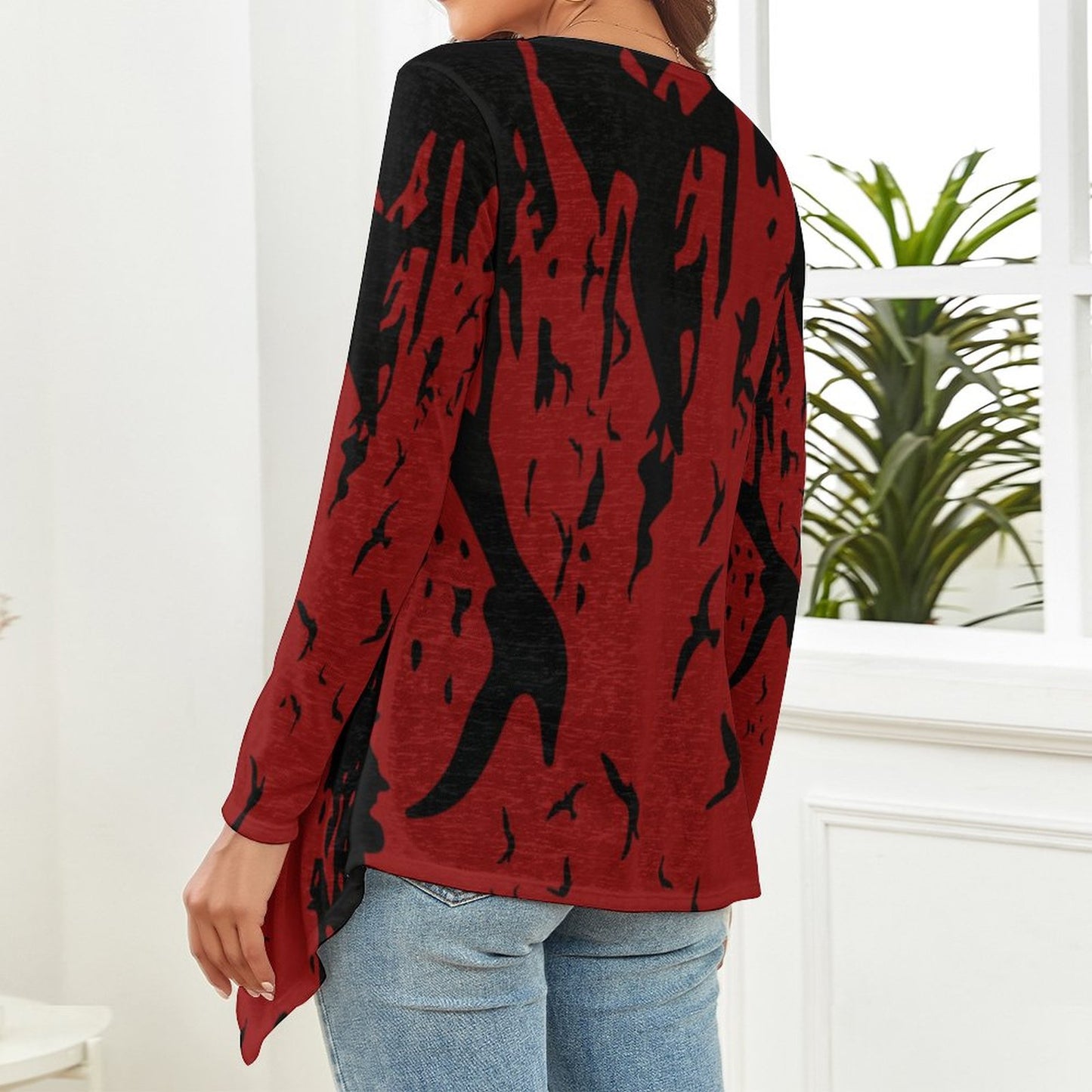 Murder of Crows in Oxblood Drop Shoulder Open Shirt, Witchy Clothing