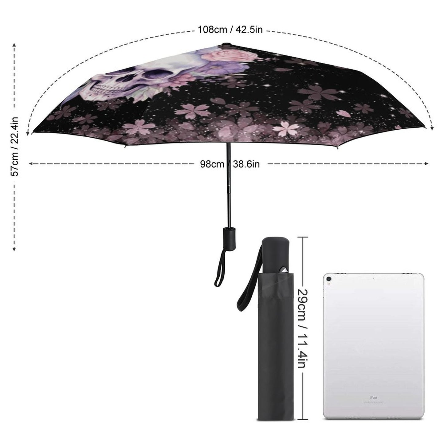 Floral Skull Auto Umbrella with Printed Pattern Outside ZYS03-8K