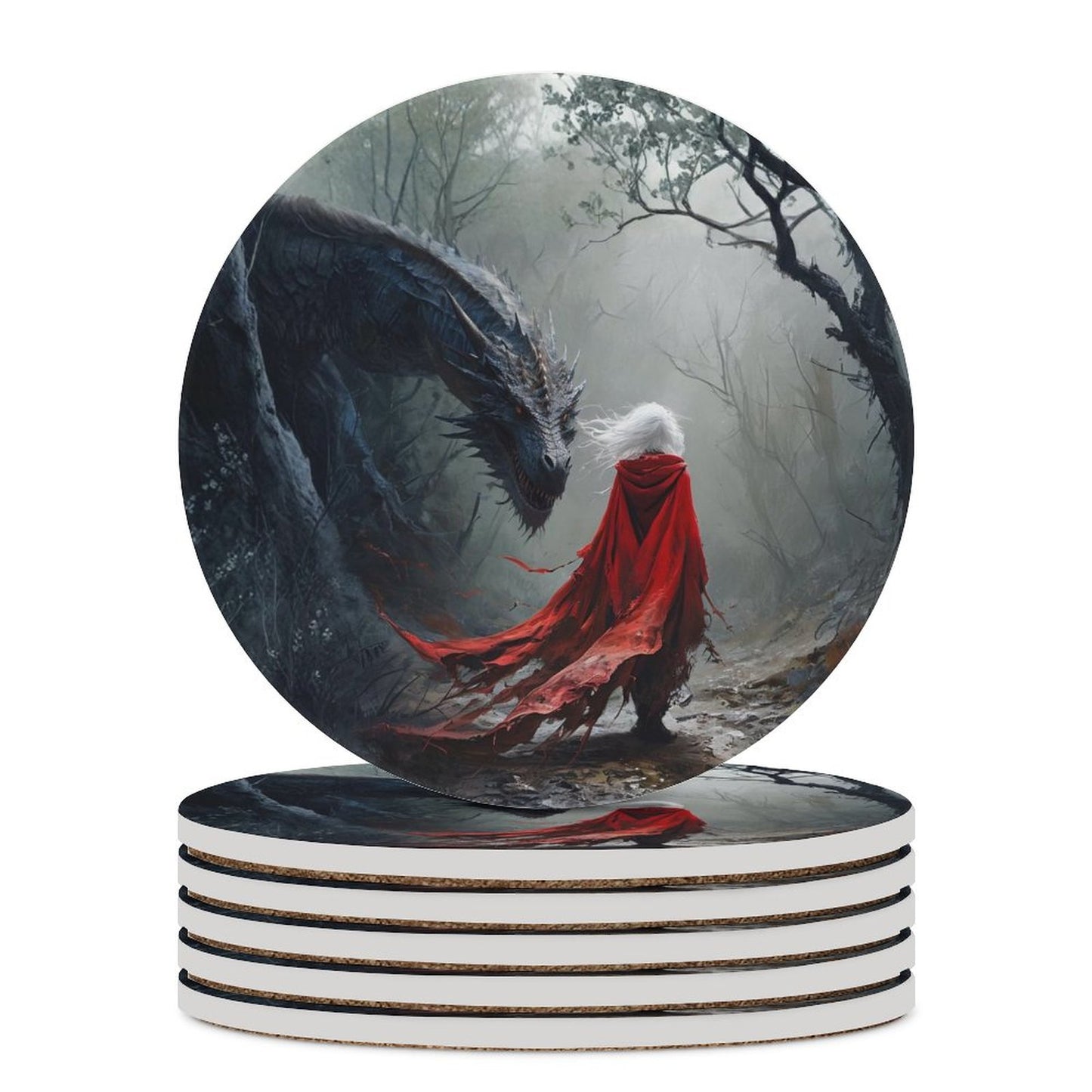 Manon Blackbeak Dragon Ceramic Coaster - Fantasy Witchy Home Decor