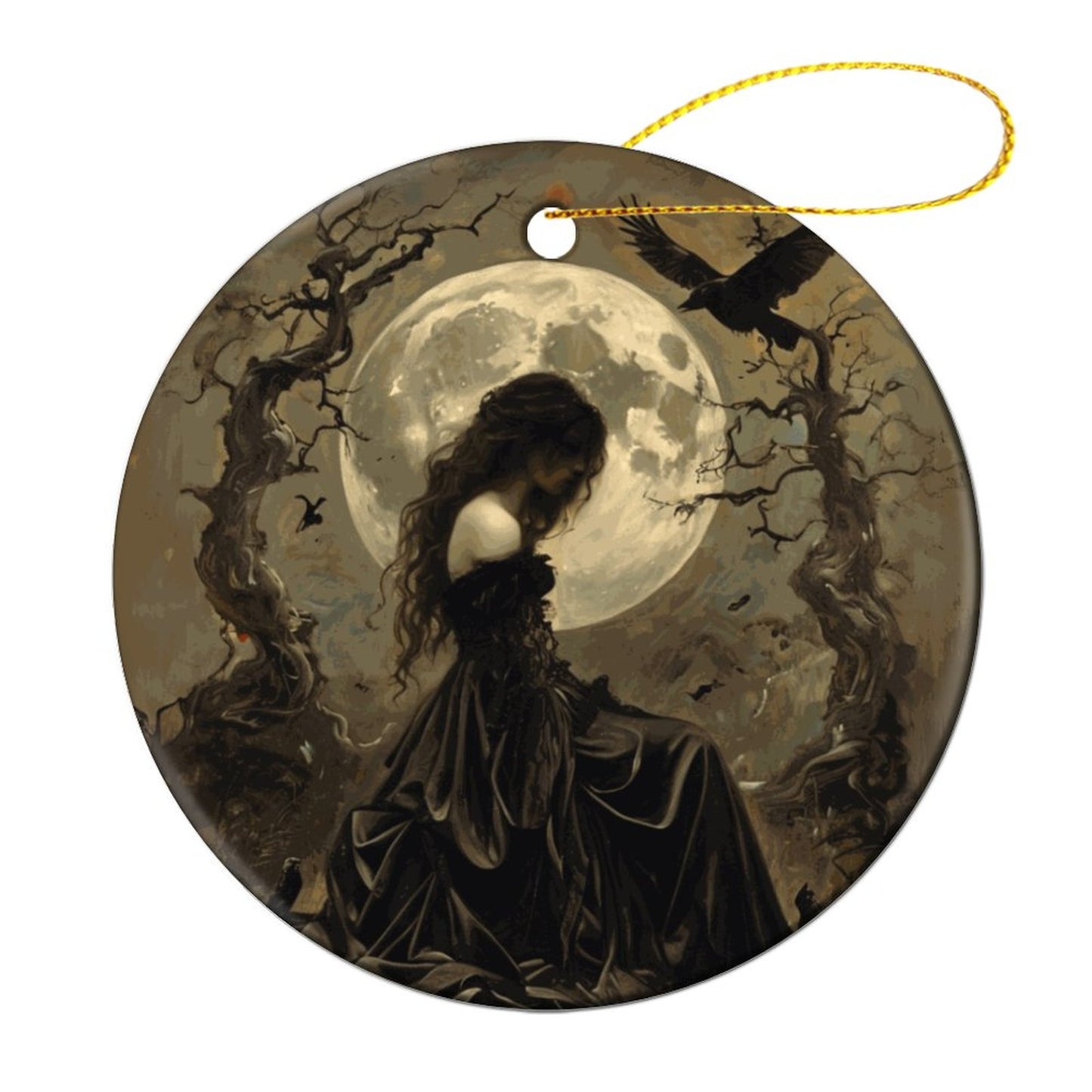 Morrigan Irish Goddess Round Christmas Ceramic Ornament (Glossy Surface)