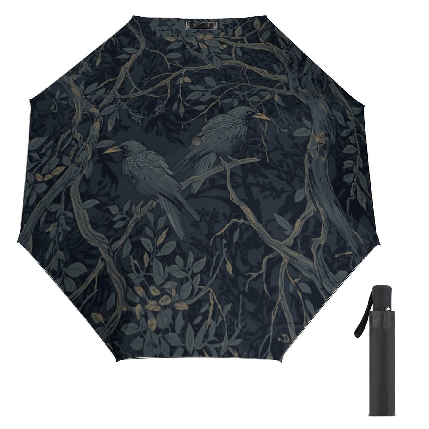 William Morris Inspired Crow Auto Umbrella with Printed Pattern Outside ZYS03-8K