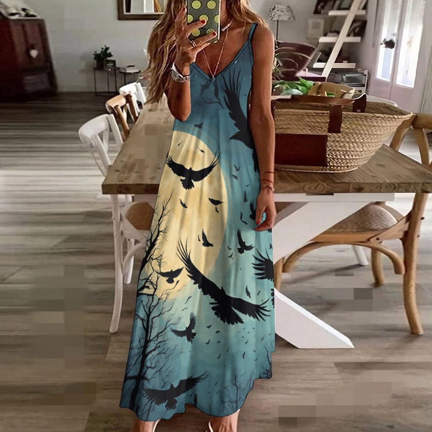 Midnight Crows Ankle-length Slip Dress BDQ (All-Over Printing)
