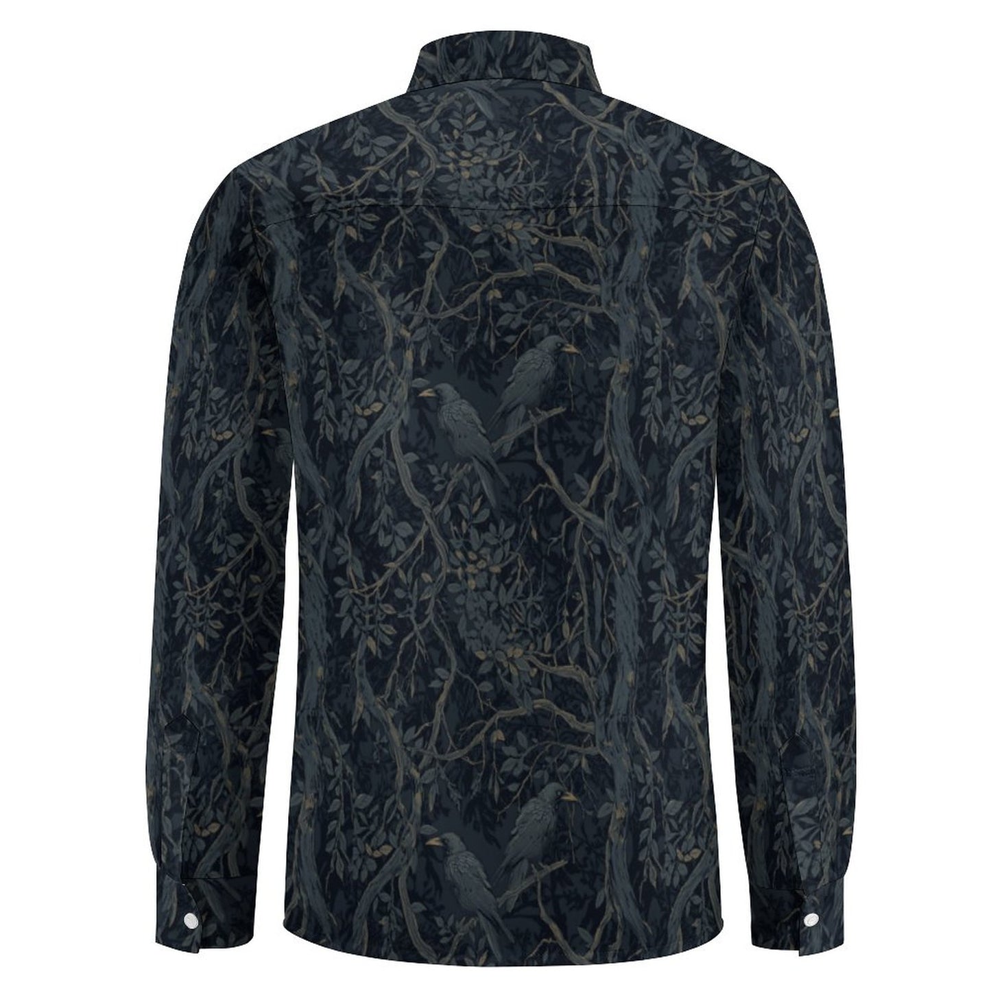 William Morris Crows Faux Linen Men Long Sleeve Shirt with Pocket LS (All-Over Printing)