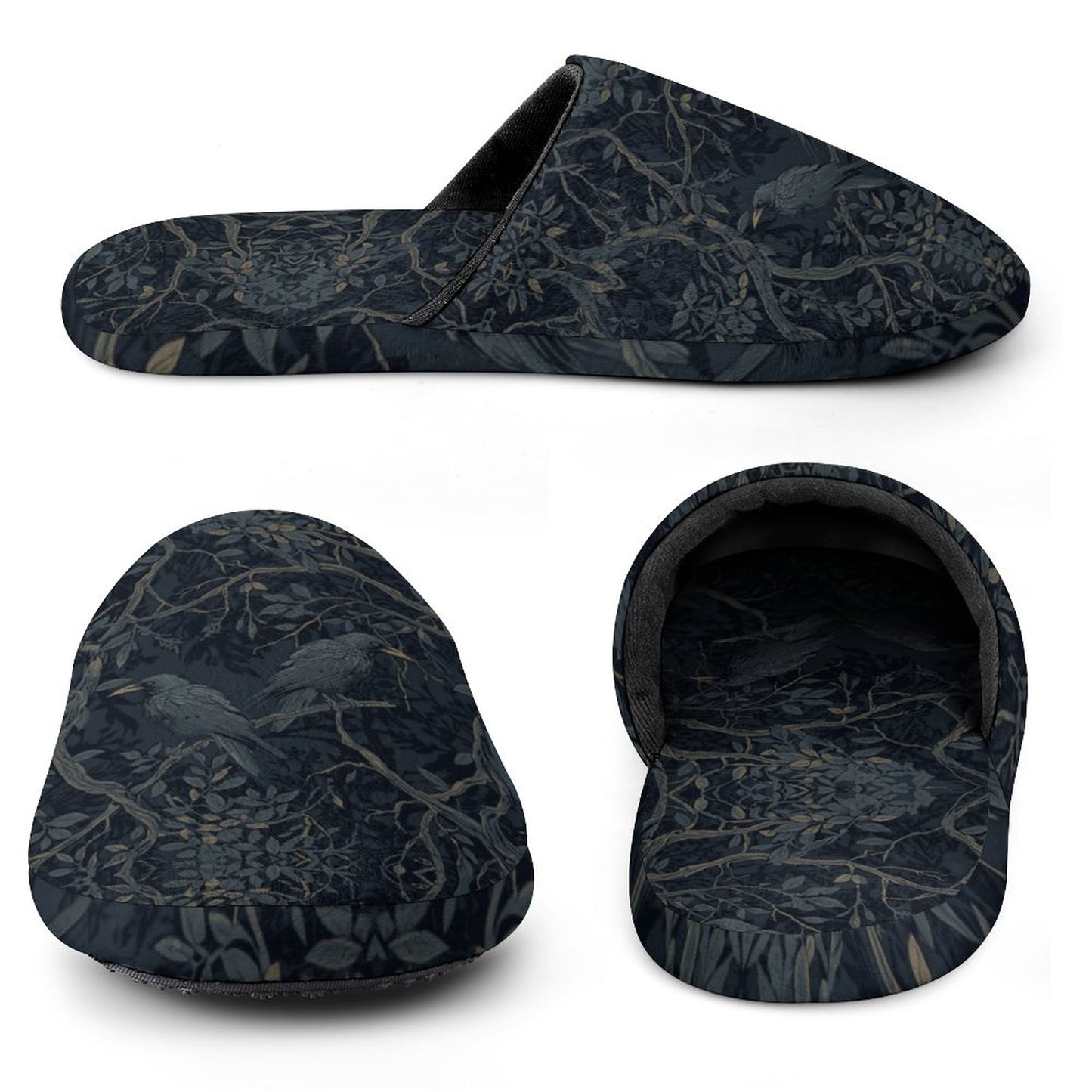 William Morris Inspired Crows Flannel Ladies Cotton Slippers