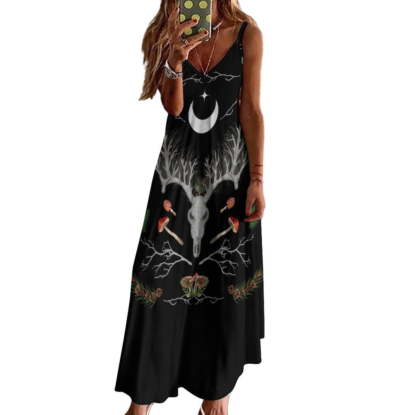 Yuletide Holiday Ankle-length Slip Dress, Pagan Dress, Goth X-Mas Dress, Dark Academia Dress