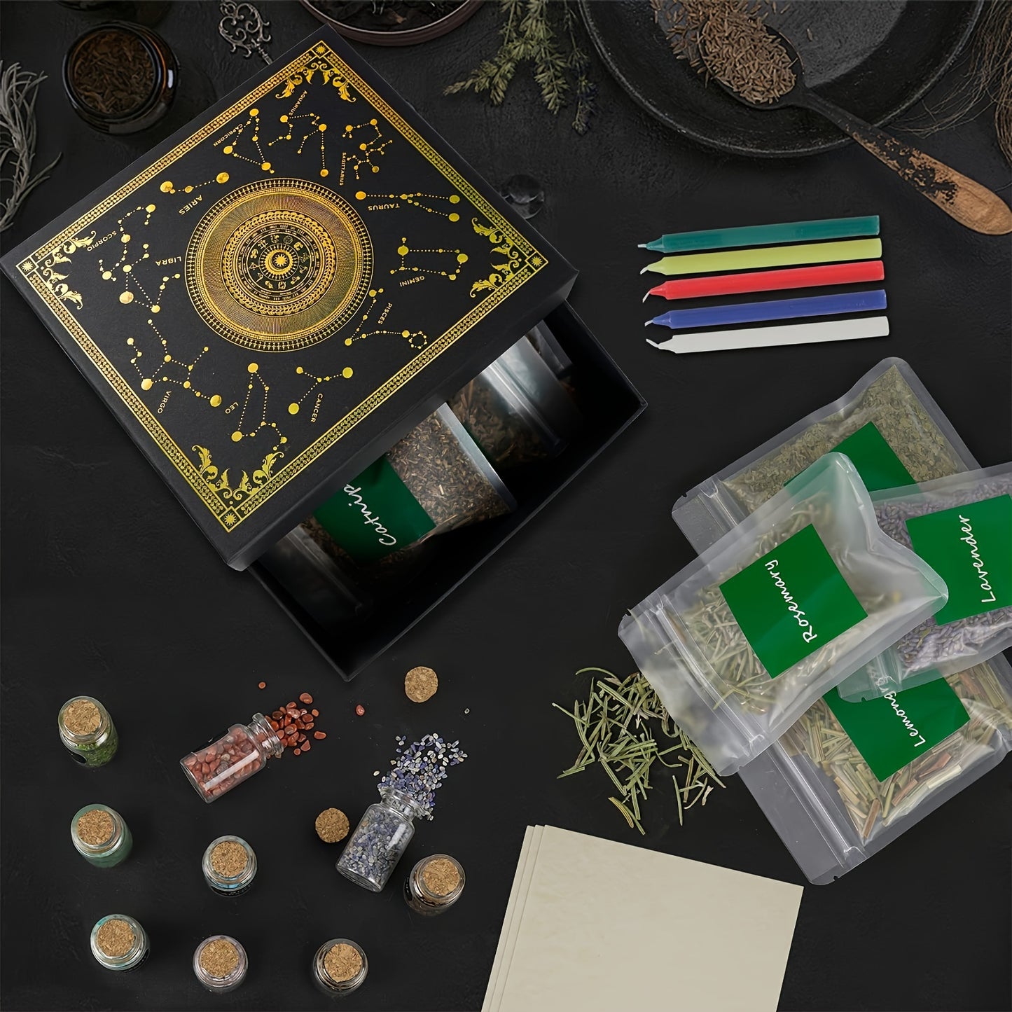60Pcs Witchcraft Supplies Kit Box - Crystal Spoon For Meditation Divination