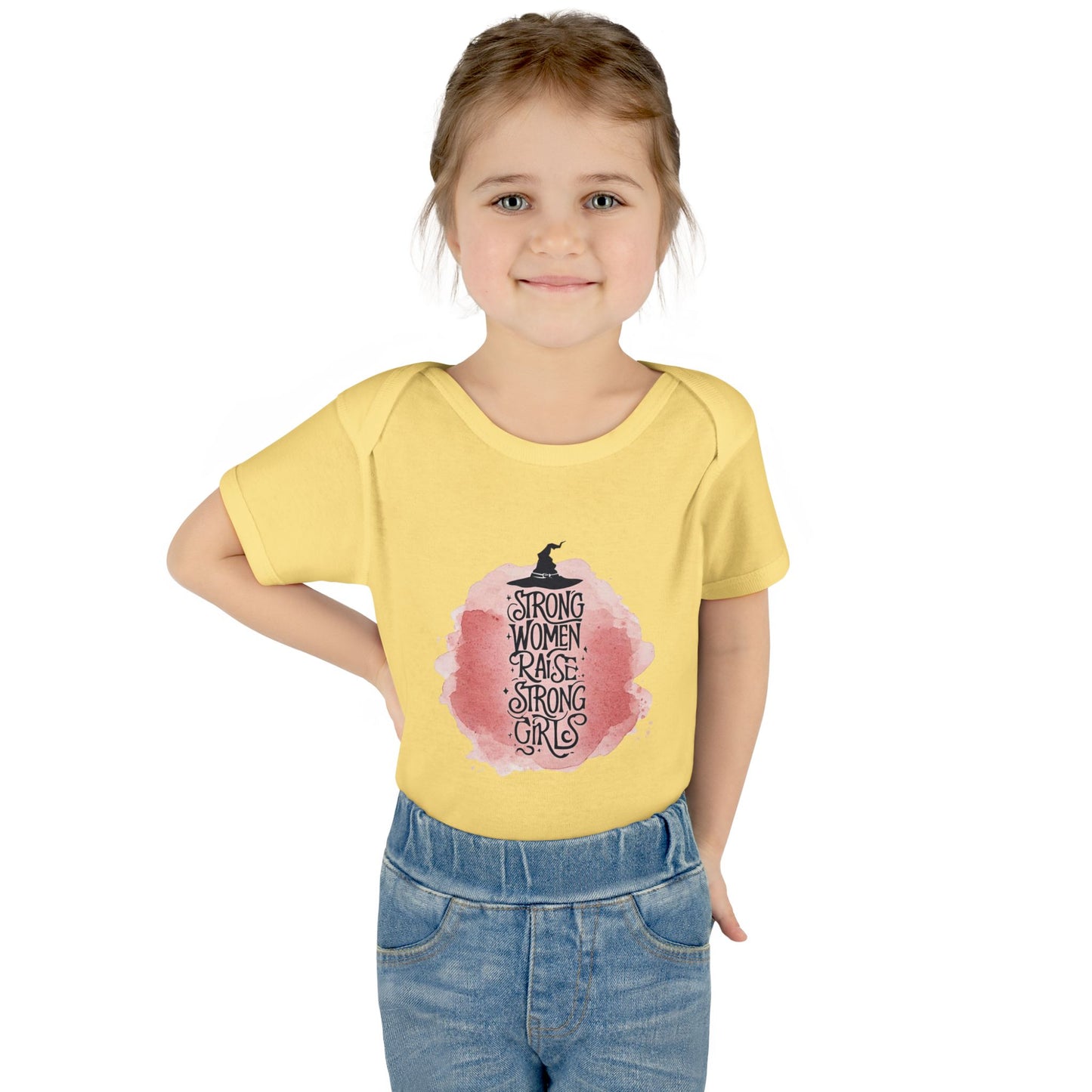 Strong Woman Raise Strong Girls Infant Bodysuit: Witchy Feminist Baby Tee