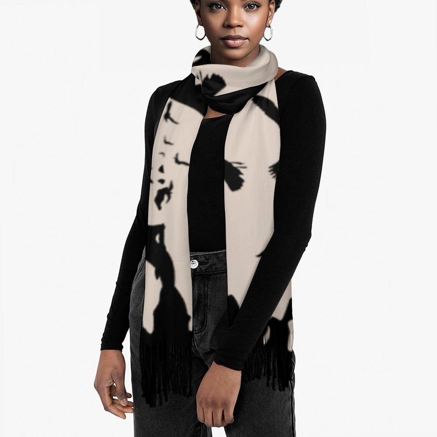 Murder of Crows Cream Tassel Scarf, Witchy Clothing, Raven Scarf