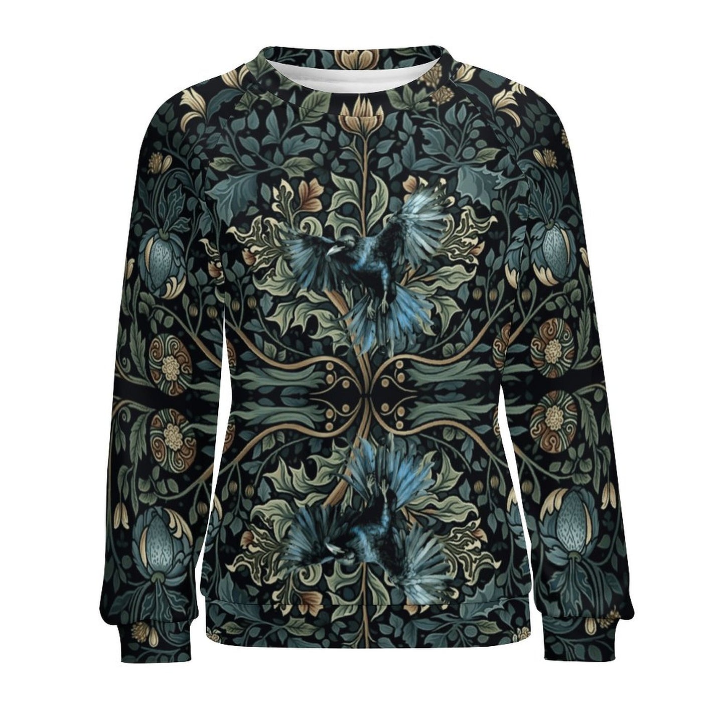 William Morris Inspired Crow in Greenery 280gsm Custom Sweatshirt Designs Raglan Style RHDEC2 (All-Over Printing)