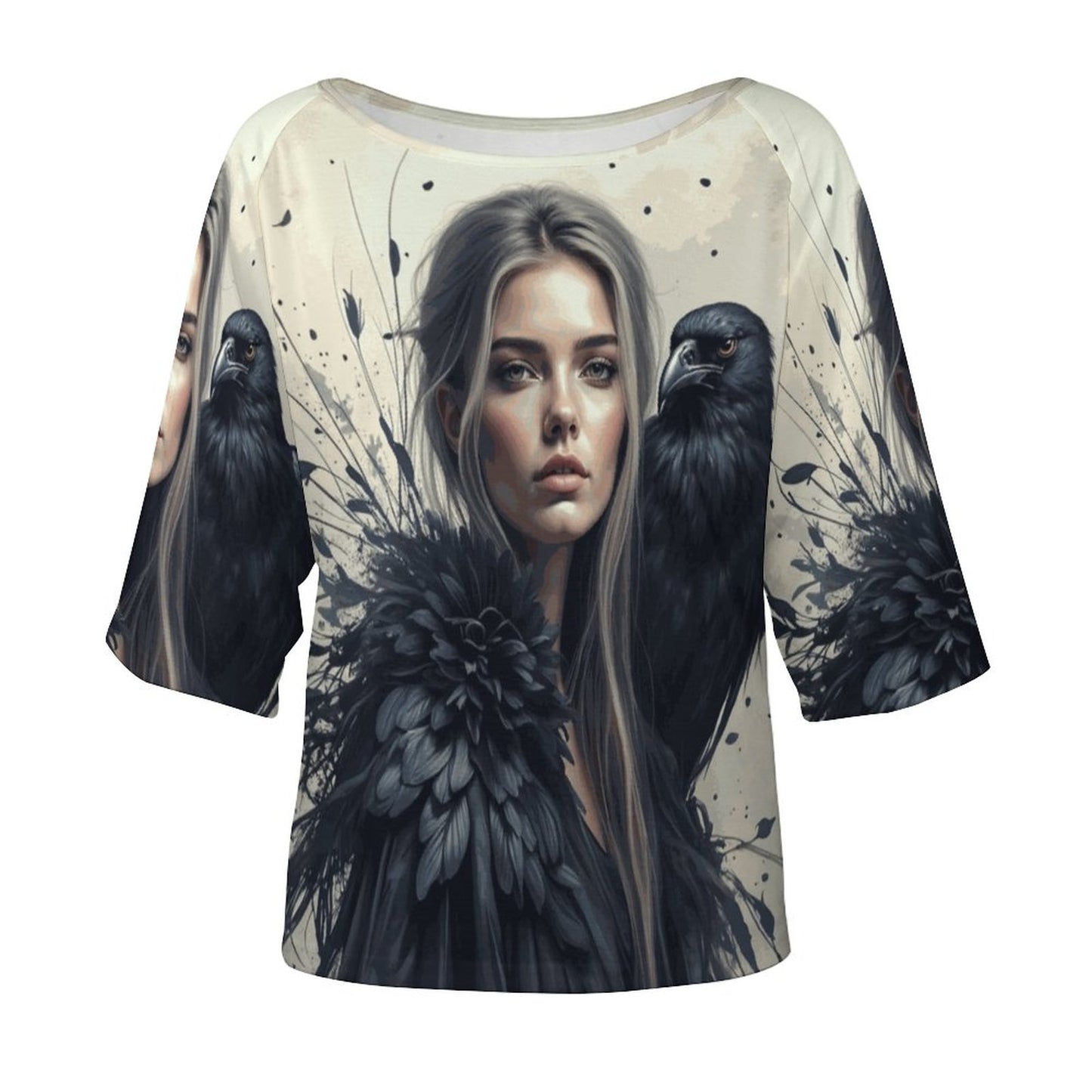 Morrigan and Crow 180gsm Women’s Off the Shoulder Half-Sleeve T-shirt BAT (All-Over Printing)