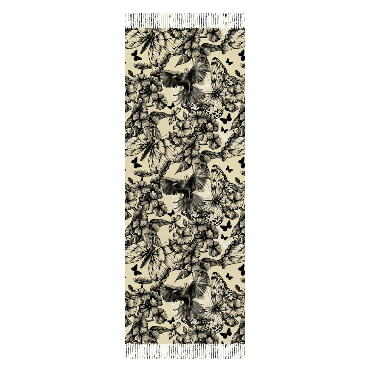 Crows in Flight Cashmere-like Tassel Scarf (All-Over Printing)