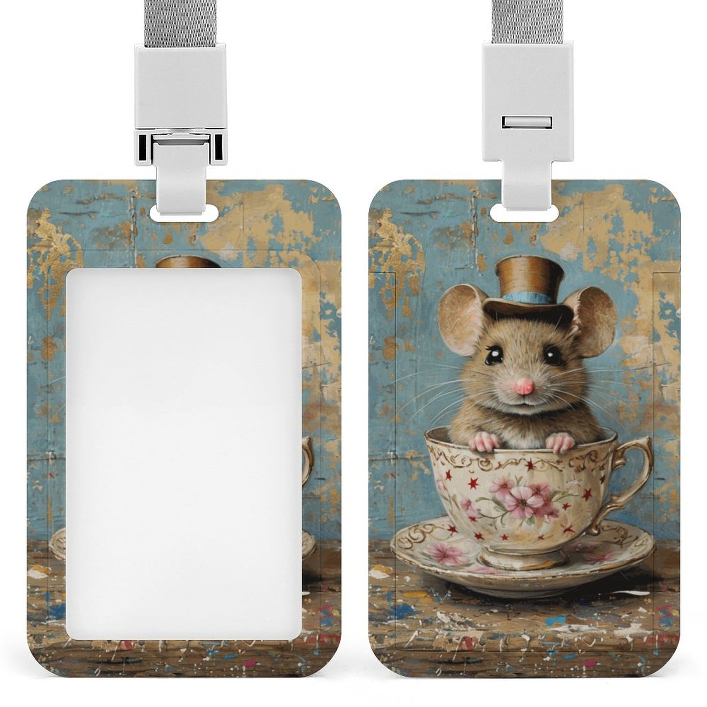 Mouse in Teacup Vertical ID Badge Holder